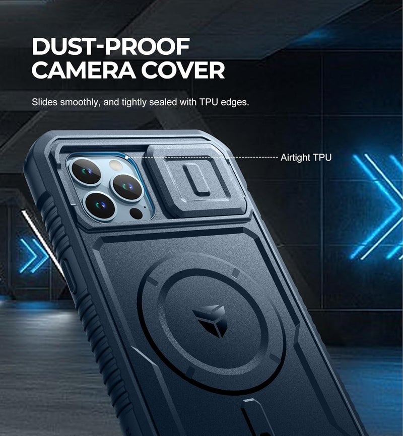 Dexnor for iPhone 13 Pro Max Case with Camera Cover, Compatible with MagSafe, Built-in Screen Protector, Heavy-Duty Shockproof Full-Body Rugged Protective Magnetic Cover with Kickstand, Blue - Image 3